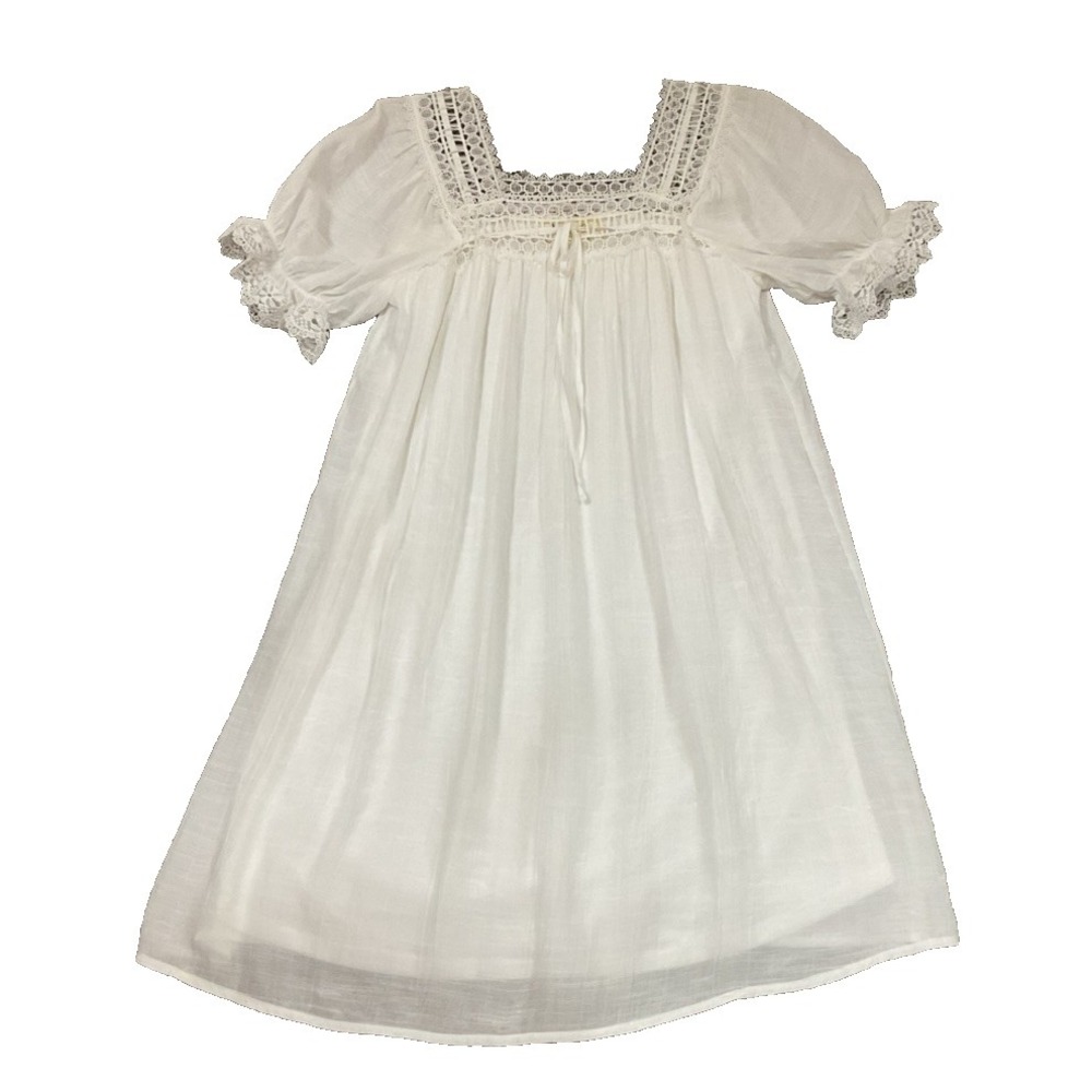 Indigo Rose White Midi Dress Embroidered Prairie Peasant Lace Boho Cottagecore S